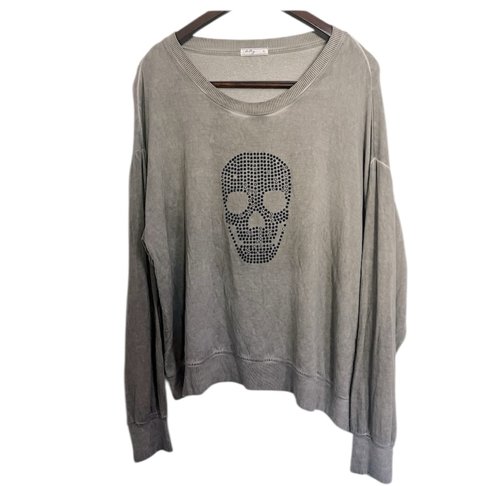 Skull Rhinestone Long Sleeve Pullover Sweatshirt Large